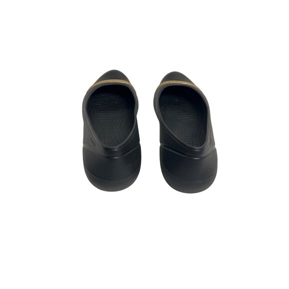 Crocs Womens Black Ballet Flats Gold Stripe Slip-On Shoes Size 9 Cap Toe Comfort - Picture 3 of 7